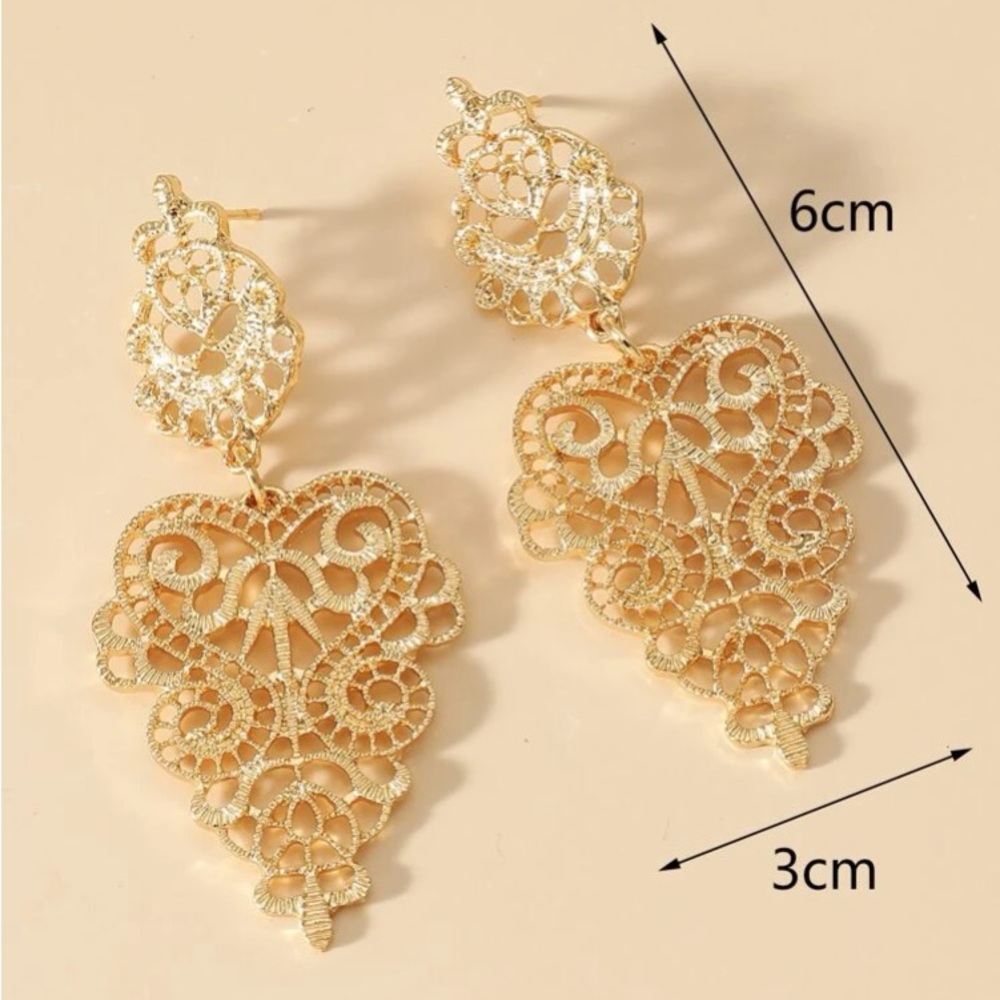 Lacy Glam Baroque GoddessWear Filigree & Scroll Gilded Gold Statement Ea… - Picture 4 of 9